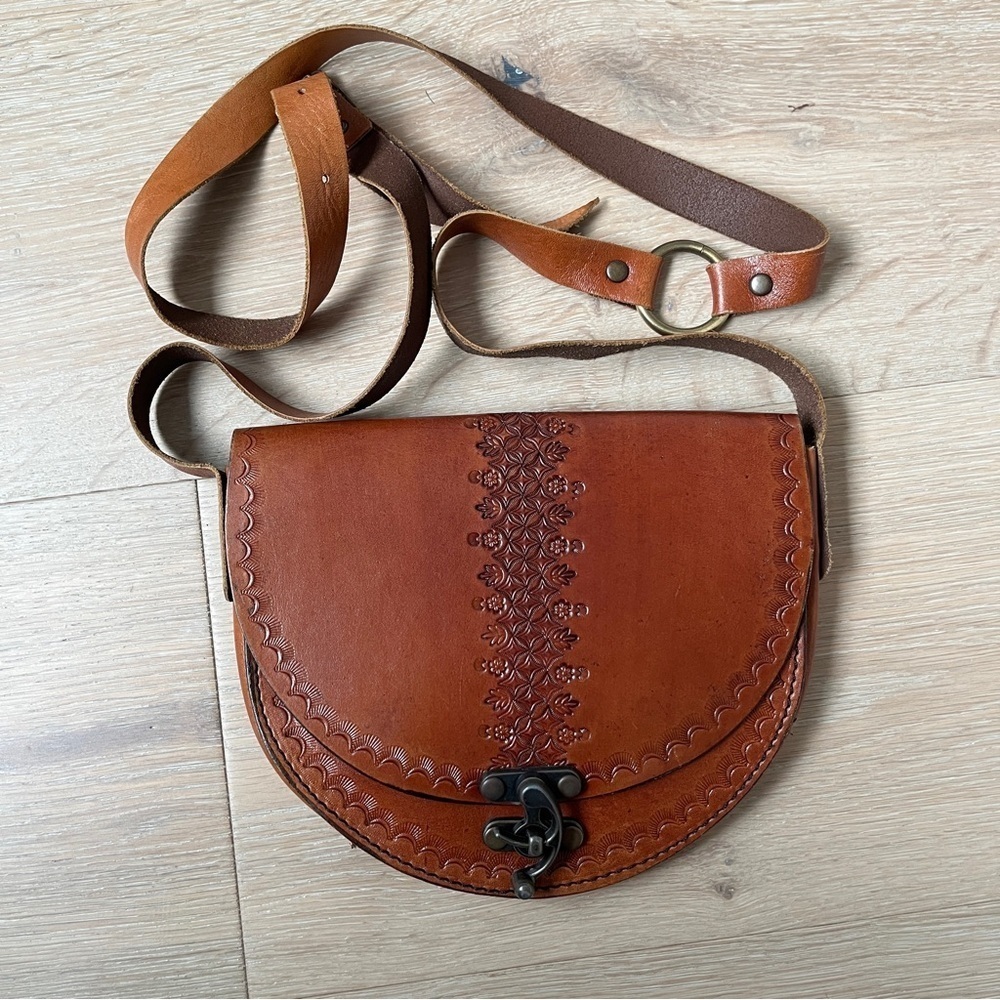 Vintage Gun Deri Brown Leather Crossbody Shoulder Bag - Picture 2 of 6